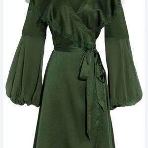 Agent Provocatour Sage Georgette-paneled hammered silk dress size 8